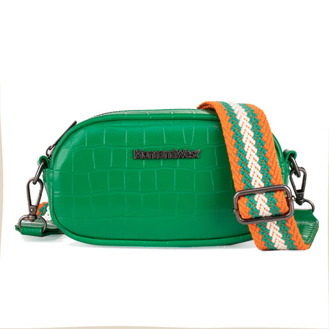 MWC-086CDGN  Montana West Small Croc Print Crossbody Bag/Camera Bag - Dark Green