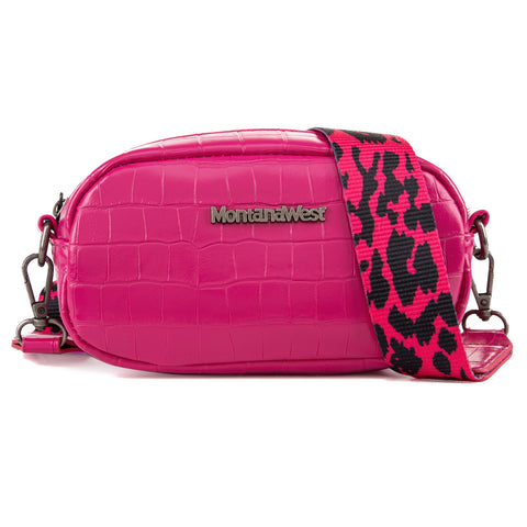 MWC-086CHPK  Montana West Small Croc Print Crossbody Bag/Camera Bag -Hot Pink