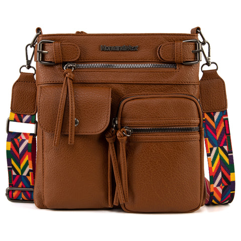 MWC-100ABR  Montana West Multi Pockets Crossbody Bag - Brown