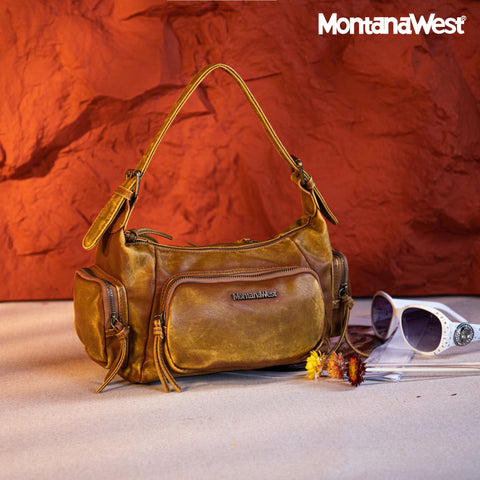 MWC-223 Montana West Stone Wash Hobo/Crossbody - Brown