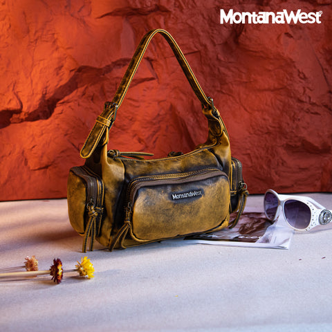 MWC-223 Montana West Stone Wash Hobo/Crossbody -Camel
