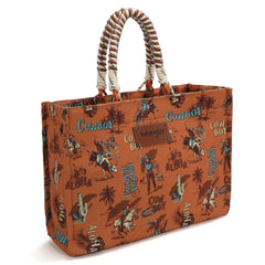 WG284D-8119  Wrangler COWBOY  Dual Sided Print Canvas Wide Tote -Brown