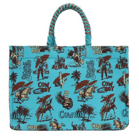 WG284-8119D  Wrangler COWBOY  Dual Sided Print Canvas Wide Tote -Dark Turquoise