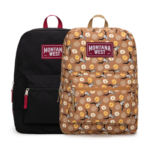 MWC-5751SBR   Montana West Sunflower Longhorn Print Backpack -2Pcs Set - Brown
