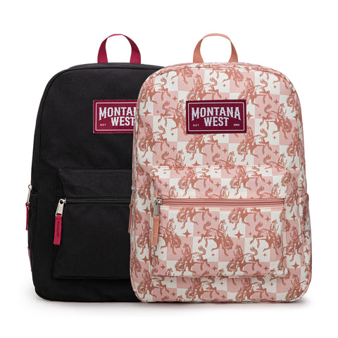 MWC-5751SPK  Montana West Bucking Cowgirl Print Backpack -2Pcs Set - Pink