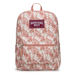 MWC-5751SPK  Montana West Bucking Cowgirl Print Backpack -2Pcs Set - Pink