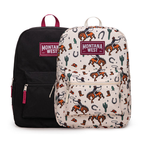 MWC-5751STN   Montana West Horseshoe Cowboy & Cactus Print Backpack -2Pcs Set - Tan