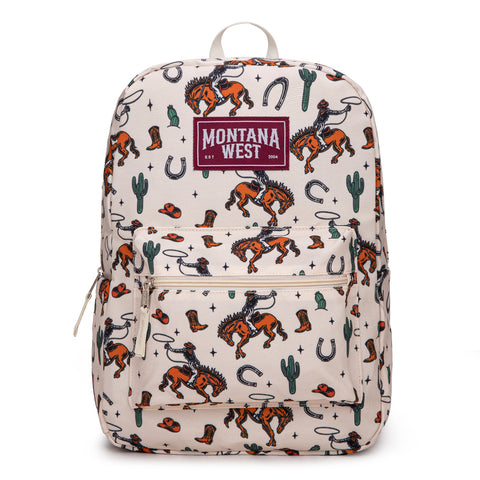 MWC-5751STN   Montana West Horseshoe Cowboy & Cactus Print Backpack -2Pcs Set - Tan