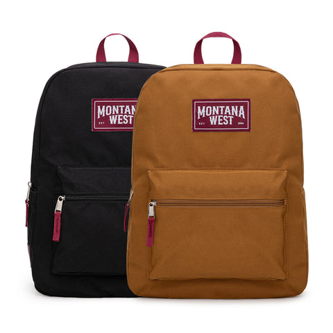 MWC-575SBR   Montana West Solid Color Backpack -2Pcs Set -Brown