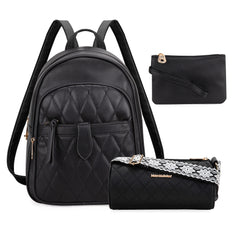 MWC3-178   Montana West 3Pcs Set Quilted Small Backpack/Crossbody/Pouch -Black