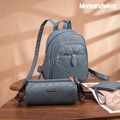 MWC3-178   Montana West 3Pcs Set Quilted Small Backpack/Crossbody/Pouch - Jean