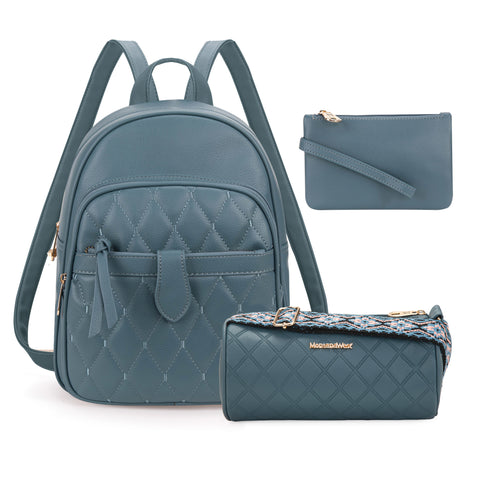 MWC3-178   Montana West 3Pcs Set Quilted Small Backpack/Crossbody/Pouch - Jean