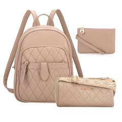 MWC3-178   Montana West 3Pcs Set Quilted Small Backpack/Crossbody/Pouch -Khaki