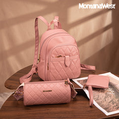 MWC3-178   Montana West 3Pcs Set Quilted Small Backpack/Crossbody/Pouch - Pink