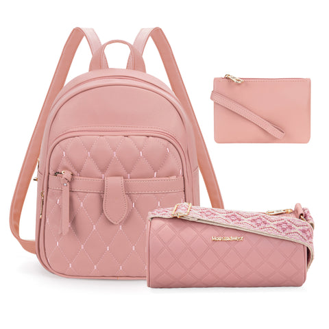 MWC3-178   Montana West 3Pcs Set Quilted Small Backpack/Crossbody/Pouch - Pink