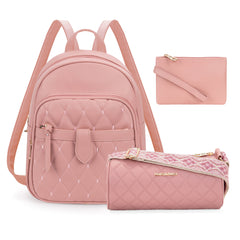 MWC3-178   Montana West 3Pcs Set Quilted Small Backpack/Crossbody/Pouch - Pink