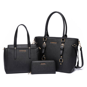 MWC3-C032W Montana West 3PCs Set Tote/Crossbody/Wallet - Black