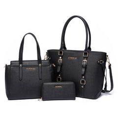 MWC3-C032W  Montana West 3PCs Set Tote/Crossbody/Wallet - Black