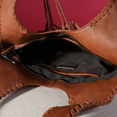 TR161G-918 Trinity Ranch Hand-Tie fringe Concealed Carry Hobo Shoulder Bag- Brown