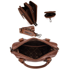 WG48S-S5110  Wrangler 3Pcs Set Buckle Classic Barrel Satchel With Phone Wallet Crossbody -Brown