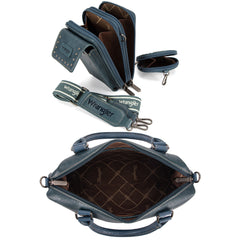 WG48S-S5110  Wrangler 3Pcs Set Buckle Classic Barrel Satchel With Phone Wallet Crossbody -Jean