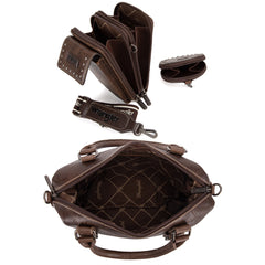 WG48S-S5110  Wrangler 3Pcs Set Buckle Classic Barrel Satchel With Phone Wallet Crossbody -Coffee