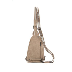 MW1276-S9110   Montana West Tooled Fringe Sling Bag - Tan