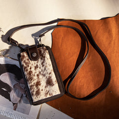 MW630CF  Montana West Western Genuine Hair-On Cowhide Phone Case Crossbody Wallet -Coffee