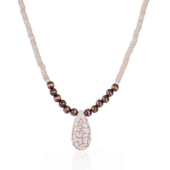 RNS-1022  Rustic Couture's  Beaded Tear Drop  Pendant Necklace