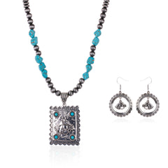WNS-1040  Wrangler Jewelry Sets Horse Head Pendant Necklace Earrings Set
