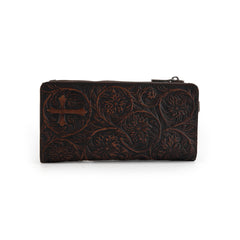 MWL-4206 Montana West Genuine Leather Tooled Bi-Fold Wallet with Detachable Zippered Pocket