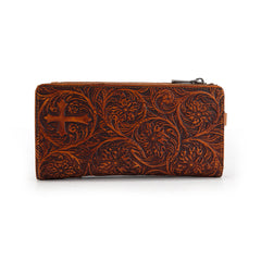 MWL-4206 Montana West Genuine Leather Tooled Bi-Fold Wallet with Detachable Zippered Pocket