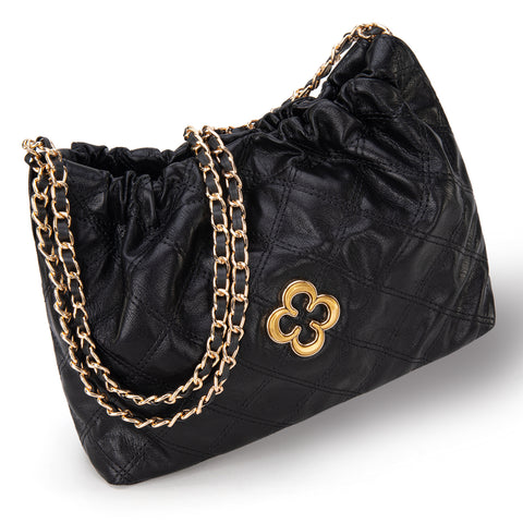 MC-411  Milan Chiva Quilted Chain Strap Shoulder Bag - Black