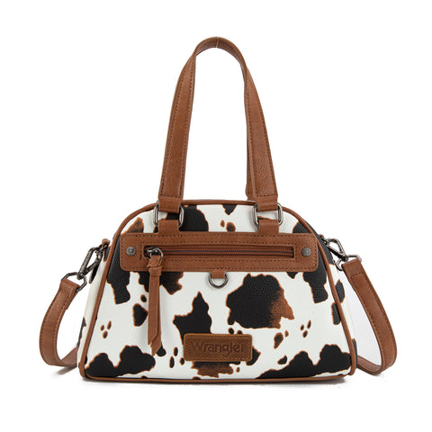 WG399-5112  Wrangler Cow Print Satchel/Crossbody Bag-BR-COW