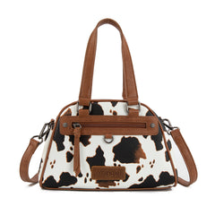 WG399-5112  Wrangler Cow Print Satchel/Crossbody Bag-BR-COW
