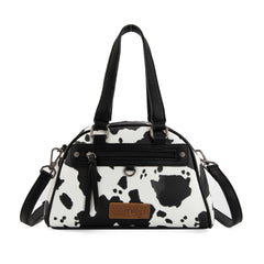WG399-5112  Wrangler Cow Print Satchel/Crossbody Bag- BK-COW
