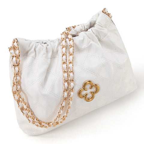 MC-411  Milan Chiva Quilted Chain Strap Shoulder Bag - Off White