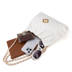 MC-411  Milan Chiva Quilted Chain Strap Shoulder Bag - Off White