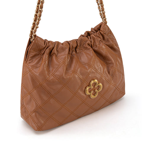 MC-411  Milan Chiva Quilted Chain Strap Shoulder Bag - Brown