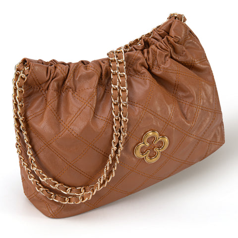 MC-411  Milan Chiva Quilted Chain Strap Shoulder Bag - Brown