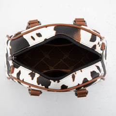 WG399-5112  Wrangler Cow Print Satchel/Crossbody Bag-BR-COW