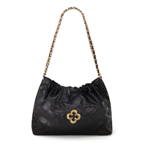 MC-411  Milan Chiva Quilted Chain Strap Shoulder Bag - Black