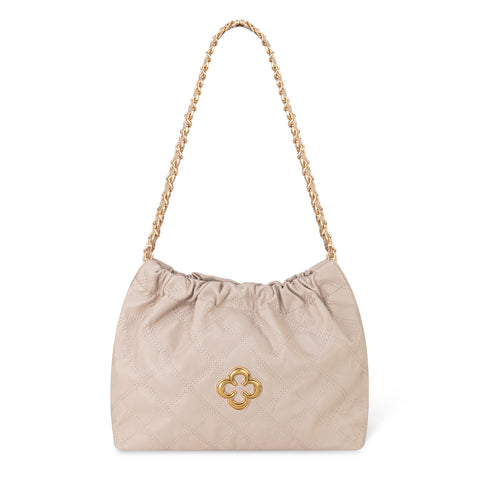 MC-411  Milan Chiva Quilted Chain Strap Shoulder Bag - Beige