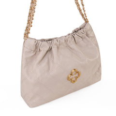 MC-411  Milan Chiva Quilted Chain Strap Shoulder Bag - Beige