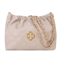 MC-411  Milan Chiva Quilted Chain Strap Shoulder Bag - Beige