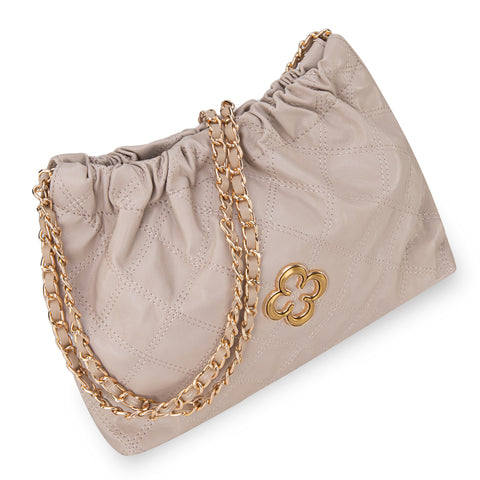 MC-411  Milan Chiva Quilted Chain Strap Shoulder Bag - Beige