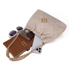MC-411  Milan Chiva Quilted Chain Strap Shoulder Bag - Beige