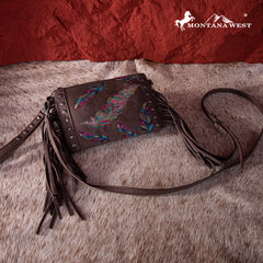 MW1242-181 Montana West Embroidered Feather Collection Clutch/Crossbody