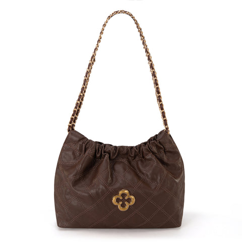 MC-411  Milan Chiva Quilted Chain Strap Shoulder Bag - Coffee