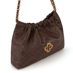 MC-411  Milan Chiva Quilted Chain Strap Shoulder Bag - Coffee